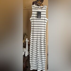 White & Black Striped Ribbed Dress